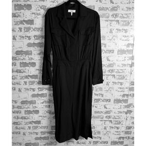 REISS Dress Black Utility Shirt Midi Career‎ Work Long Sleeve Womens Size 6